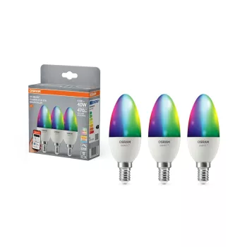 OSRAM SMART+ Matter LED izzó, gyertya forma, matt plasztik, E14 foglalat, 4,9W, RGB állítható, 470lm