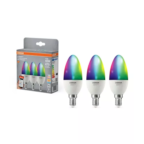 OSRAM SMART+ Matter LED izzó, gyertya forma, matt plasztik, E14 foglalat, 4,9W, RGB állítható, 470lm