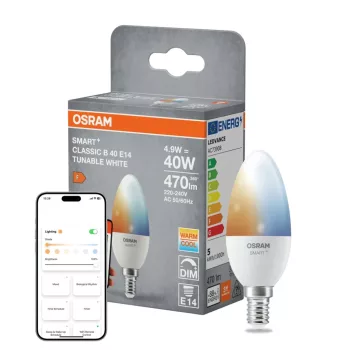 OSRAM SMART+ Matter LED izzó gyertya forma, matt búra, E14 foglalat, 4,9W, 470lm, 2700K meleg fehér