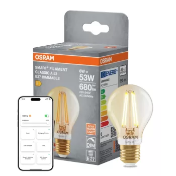 OSRAM SMART+ Matter dimmelhető LED izzó, üveg, átlátszó arany E27, 6W, 680lm, 2400K extra meleg fehé