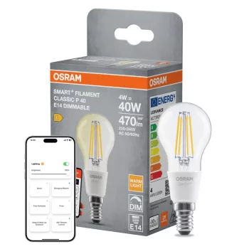 OSRAM SMART+ Matter dimmelhető LED izzó kisgömb forma, üveg búra, E14, 4W, 470lm, 2700K meleg fehér