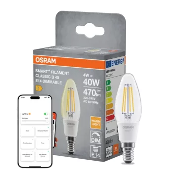 OSRAM SMART+ Matter dimmelhető LED izzó gyertya forma, üveg búra, E14, 4W, 470lm, 2700K meleg fehér