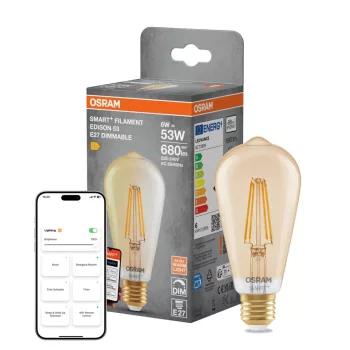 OSRAM SMART+ Matter dimmelhető LED izzó Edison forma, üveg, átlátszó arany E27, 6W, 680lm, 2400K ext