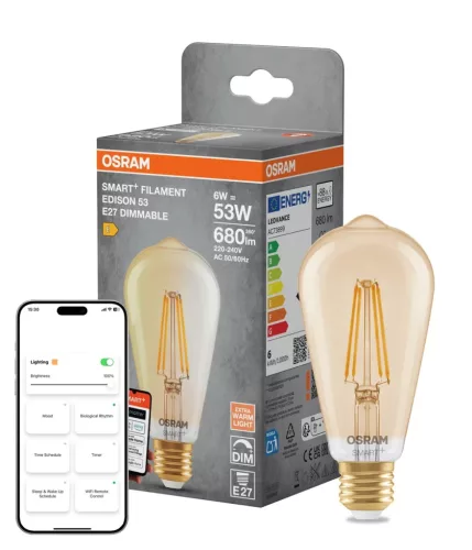 OSRAM SMART+ Matter dimmelhető LED izzó Edison forma, üveg, átlátszó arany E27, 6W, 680lm, 2400K ext