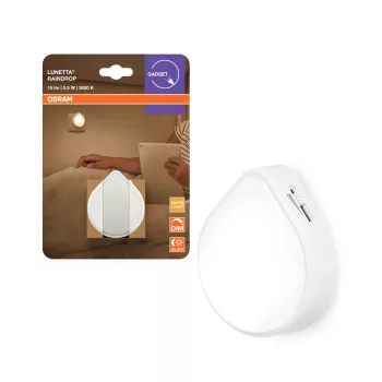   OSRAM LUNETTA® Raindrop konnektoros éjszakai lámpa fokozatmentes fényerő-szabályozóval, beltéri, fehér, 15 lm, 0,5 W, 3000 K, (PC), IP20, hossz: 64 mm, dimmelhető ( 4099854530593 )