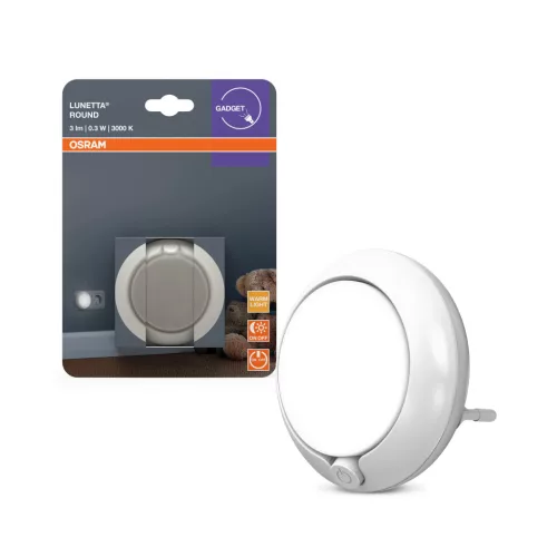 OSRAM LUNETTA® Round konnektoros éjszakai lámpa be/ki kapcsolóval, beltéri, fehér, 3 lm, 0,3 W, 3000 K, (PC) és ABS, IP20, magasság: 71 mm ( 4099854530616 )