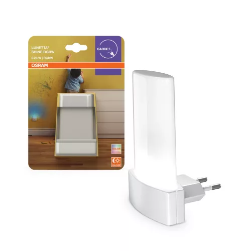 OSRAM LUNETTA® Shine RGB konnektoros éjszakai lámpa nappali fény szenzorral, RGB, beltéri, fehér, 0,28 W, 2700–6000 K, (PC), IP20, hossz: 90 mm ( 4099854530630 )