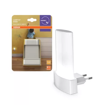   OSRAM LUNETTA® Shine konnektoros éjszakai lámpa nappali fény szenzorral, beltéri, fehér, 5 lm, 0,28 W, 3000 K, (PC), IP20, hossz: 90 mm ( 4099854530654 )