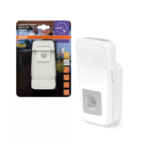 OSRAM LUNETTA® Torch indukciós tölthető zseblámpa mozgásérzékelővel, beltéri, fehér, 10 lm, 2 W, 3000–4000 K, (PC), IP20, hossz: 122 mm ( 4099854530739 )