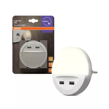   OSRAM LUNETTA® USB konnektoros éjszakai lámpa USB töltővel, beltéri, fehér, 3 lm, 13 W, 3000 K, (PC) és ABS, IP20, magasság: 90 mm ( 4099854530753 )
