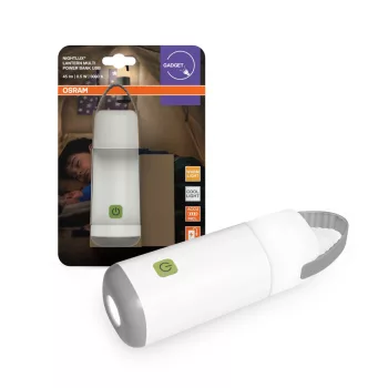   OSRAM NIGHTLUX® Lantern akkumulátoros LED kempinglámpás powerbank funkcióval telefontöltésre, beltéri, szürke és fehér, 45 lm, 0,5 W, 3000–4000 K, (PC), IP20, hossz: 148 mm, dimmelhető ( 4099854530913 )