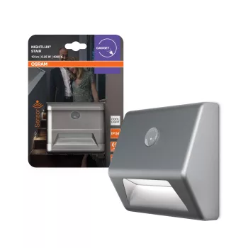   OSRAM NIGHTLUX® Stair akkumulátoros LED éjszakai lépcsővilágító mozgásérzékelővel, beltéri, ezüst, 10 lm, 0,25 W, 4000 K, (PC), IP20, magasság: 73 mm ( 4099854530937 )