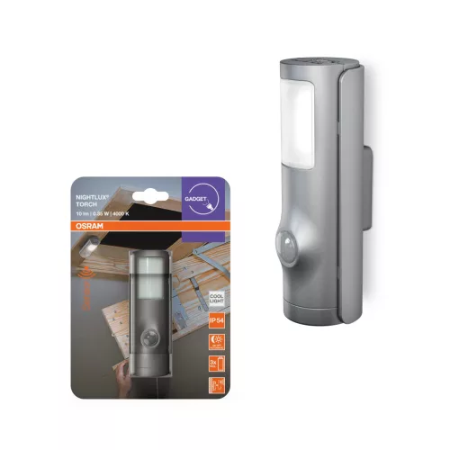 OSRAM NIGHTLUX® Torch akkumulátoros LED hordozható zseblámpa, beltéri, ezüst, 10 lm, 0,35 W, 4000 K, ABS, IP20, hossz: 108 mm ( 4099854530975 )