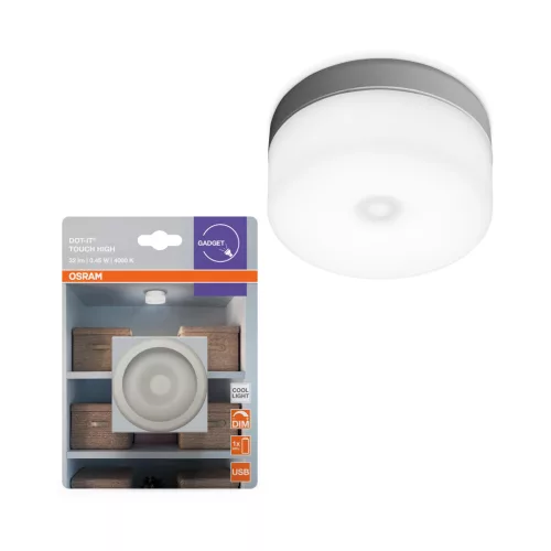 OSRAM DOT-IT Touch érintéses kompakt LED lámpa USB-ről tölthető, öntapadó, beltéri, fehér, 32 lm, 0,45 W, 4000 K, (PC), IP20, hossz: 35 mm, magasság: 65 mm, dimmelhető ( 4099854531538 )