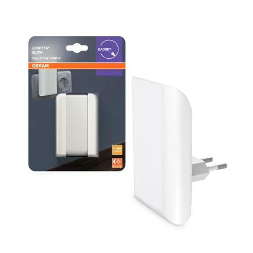 OSRAM LUNETTA® Glow konnektoros éjszakai lámpa indirekt fehér fénnyel, beltéri, fehér, 5 lm, 0,28 W, 3000 K, (PC), IP20, hossz: 90 mm ( 4099854532139 )