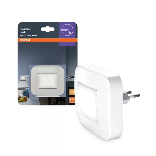 OSRAM LUNETTA® Hall konnektoros éjszakai lámpa dönthető fényiránnyal, beltéri, fehér, 3 lm, 0,2 W, 3000 K, (PC), IP20, hossz: 73 mm ( 4099854532191 )