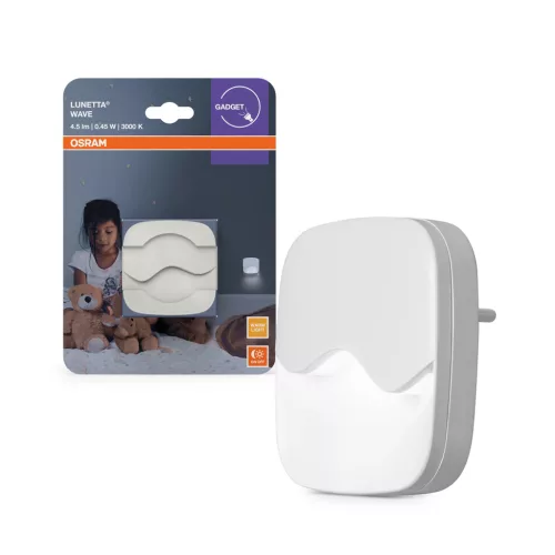 OSRAM LUNETTA® Wave konnektoros éjszakai lámpa nappali fény szenzorral, beltéri, fehér, 5 lm, 0,5 W, 3000 K, (PC) és ABS, IP20, hossz: 60 mm ( 4099854536632 )