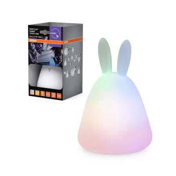   OSRAM NIGHTLUX® Touch RGBW gyerekszobai éjszakai hangulatlámpa nyuszi formájú, USB tölthető, RGBW, beltéri, fehér, 20 lm, 2,5 W, 3000 K, műanyag, IP20, magasság: 170 mm, dimmelhető ( 4099854536656 )
