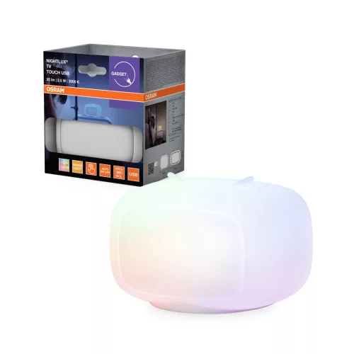 OSRAM NIGHTLUX® Touch RGBW éjszakai érintéses hangulatlámpa, USB tölthető, RGBW, beltéri, fehér, 20 lm, 2,5 W, 3000 K, műanyag, IP20, hossz: 129 mm, dimmelhető ( 4099854536670 )