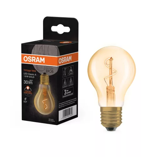 OSRAM Vintage 1906 LED izzó, classic forma, arany üveg E27, 1,8W, 30lm, 2200K extra meleg fehér