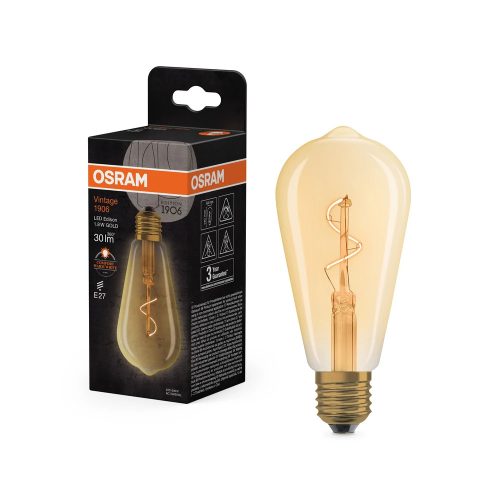 OSRAM Vintage 1906 LED Edison izzó, arany üveg búra, E27 foglalat, 1,8W, 30lm, 2200K, extra