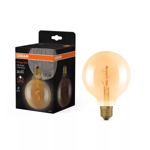 OSRAM Vintage 1906 LED Globe izzó, arany üveg búra, E27 foglalat, 1,8W, 30lm, 2200K, 95mm átmérő