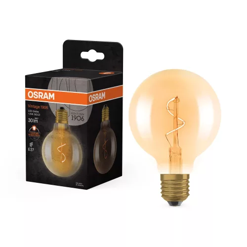 OSRAM Vintage 1906 LED Globe izzó, arany üveg búra, E27 foglalat, 1,8W, 30lm, 2200K, 80mm átmérő