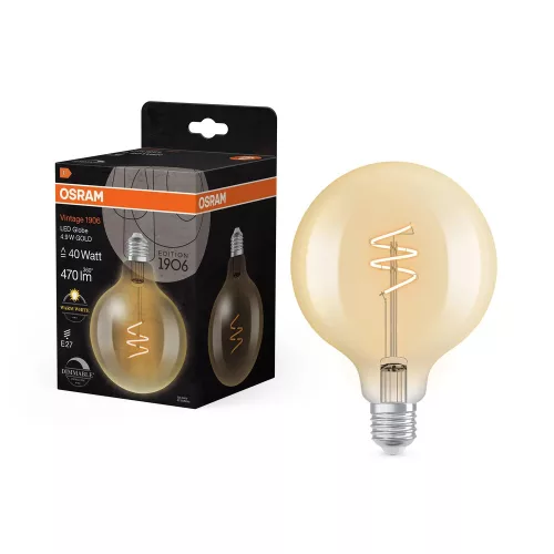 OSRAM Vintage 1906 LED globe izzó, arany üveg búra, E27 foglalat, 4,9W, 2700K, 470lm, meleg fehér