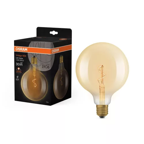 OSRAM Vintage 1906 LED Globe izzó, arany üveg búra, E27 foglalat, 1,8W, 30lm, 2200K, 124mm átmérő