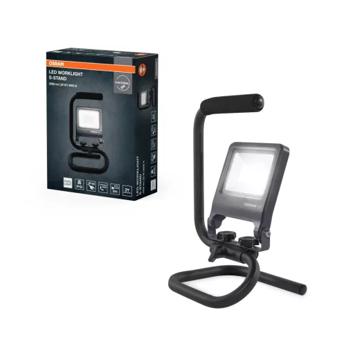 OSRAM Worklights hordozható állványos LED munkalámpa, kültéri, szürke, 1700 lm, 20 W, 4000 K, alumínium és acél, IP65, magasság: 280 mm ( 4099854572050 )