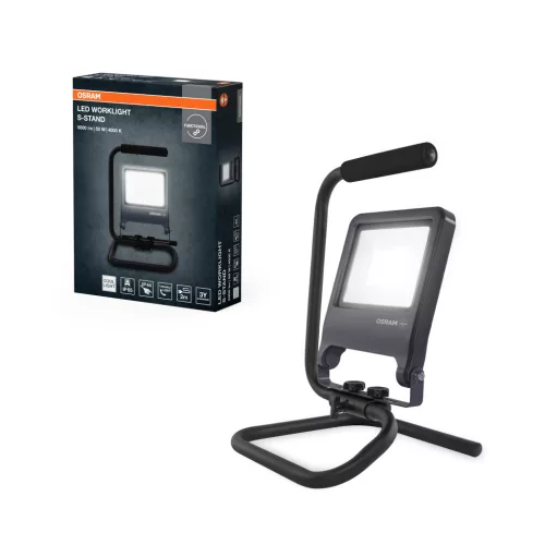 OSRAM Worklights hordozható állványos LED munkalámpa, kültéri, szürke, 4500 lm, 50 W, 4000 K, alumínium és acél, IP65, magasság: 395 mm ( 4099854572098 )