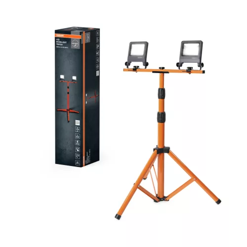 OSRAM Worklights háromlábú állványos LED munkalámpa 2 fényfejjel, magasság-állítható, összecsukható, forgatható és billenthető, kültéri, sötétszürke, 3400 lm, 40 W, 4000 K, alumínium és acél, IP65, magasság: 1700 mm ( 4099854572173 )