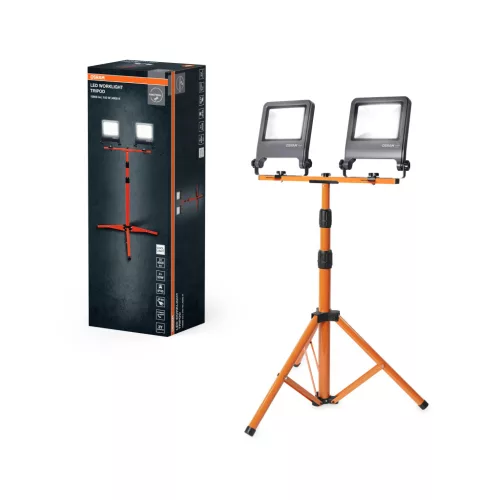 OSRAM Worklights háromlábú állványos LED munkalámpa 2 fényfejjel, magasság-állítható, összecsukható, forgatható és billenthető, kültéri, sötétszürke, 9000 lm, 100 W, 4000 K, alumínium és acél, IP65, magasság: 1800 mm ( 4099854572258 )