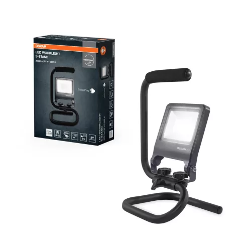 OSRAM Worklights hordozható állványos LED munkalámpa svájci dugóval (Type J), kültéri, narancs, 1800 lm, 20 W, 4000 K, alumínium és acél, IP65, magasság: 280 mm ( 4099854572272 )