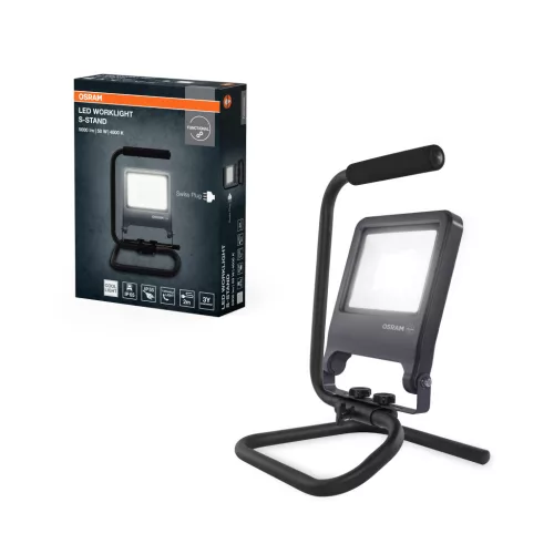 OSRAM Worklights hordozható állványos LED munkalámpa svájci dugóval (Type J), kültéri, sötétszürke, 4500 lm, 50 W, 4000 K, alumínium és acél, IP65, magasság: 395 mm ( 4099854572319 )