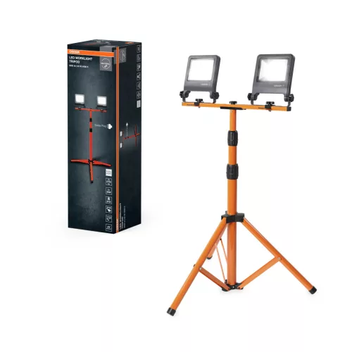 OSRAM Worklights háromlábú állványos LED munkalámpa 2 fényfejjel, svájci dugóval (Type J), kültéri, sötétszürke, 5400 lm, 60 W, 4000 K, alumínium és acél, IP65, magasság: 1750 mm ( 4099854572357 )