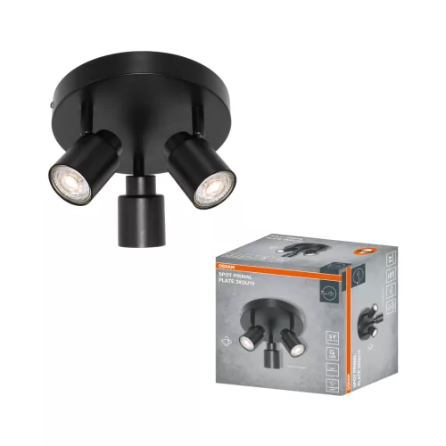 OSRAM PRIMAL mennyezeti / fali állítható spot lámpa Plate 3 fejes, beltéri, fekete, 3 × GU10, acél, IP20, hossz: 115 mm ( 4099854587382 )