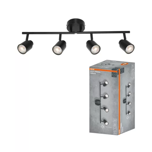 OSRAM PRIMAL mennyezeti / fali állítható spot lámpa 4 fejes, beltéri, fekete, 4 × GU10, acél, IP20, hossz: 580 mm ( 4099854587405 )