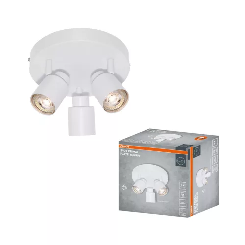 OSRAM PRIMAL mennyezeti / fali állítható spot lámpa Plate 3 fejes, beltéri, fehér, 3 × GU10, acél, IP20, átmérő: 205 mm ( 4099854587481 )