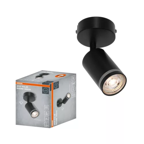 OSRAM PULSE mennyezeti / fali állítható kerek spot lámpa 1 fejes, beltéri, fekete, GU10, alumínium és acél és PC, IP20, hossz: 155 mm ( 4099854587757 )