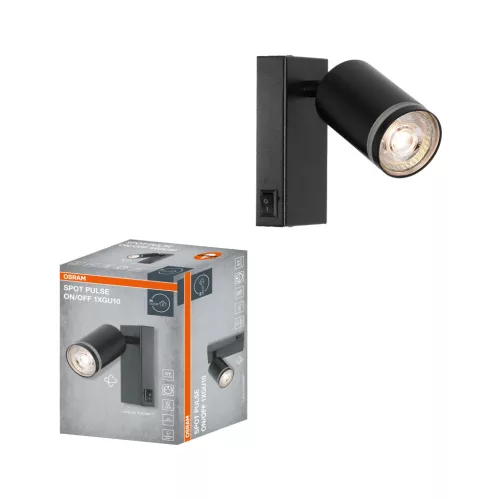 OSRAM PULSE mennyezeti / fali állítható spot lámpa 1 fejes ki/be kapcsolható, beltéri, fekete, GU10, alumínium és acél és PC, IP20, hossz: 157 mm ( 4099854587870 )