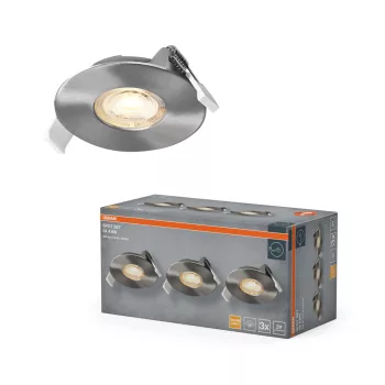   OSRAM beépíthető LED spot lámpa, beltéri, szatén nikkel, 270 lm, 4,9 W, 2700 K, alumínium és műanyag, IP20, átmérő: 85 mm, 3 db-os szett ( 4099854595417 )