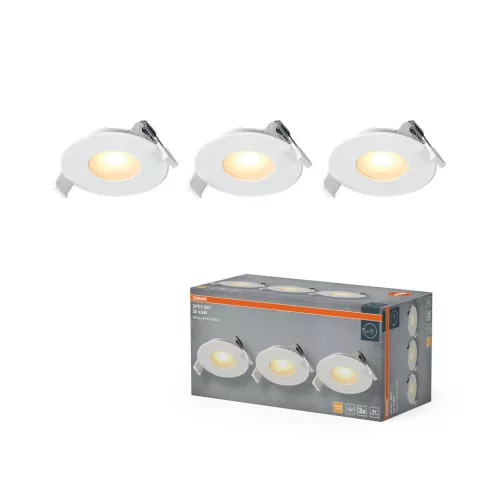 OSRAM beépíthető LED spot lámpa, beltéri, fehér, 220 lm, 4,9 W, 2700 K, alumínium és műanyag, IP20, átmérő: 85 mm, hossz: 27,5 mm, 3 db-os szett ( 4099854595530 )