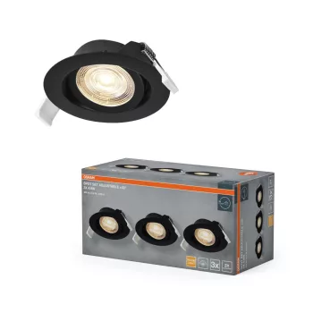   OSRAM beépíthető LED állítható spot lámpa, beltéri, fekete, 260 lm, 4,9 W, 2700 K, alumínium és műanyag, IP20, átmérő: 90 mm, hossz: 27,5 mm, 3 db-os szett ( 4099854595592 )