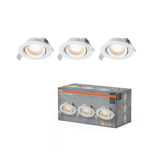OSRAM beépíthető LED állítható spot lámpa, beltéri, fehér, 220 lm, 4,9 W, 2700 K, alumínium és műanyag, IP20, átmérő: 90 mm, hossz: 27,5 mm, 3 db-os szett ( 4099854595653 )