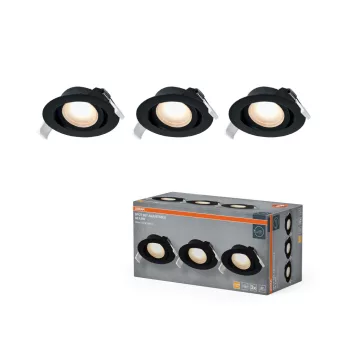   OSRAM beépíthető LED állítható spot lámpa, beltéri, fekete, 190 lm, 4,9 W, 2700 K, alumínium és műanyag, IP20, átmérő: 90 mm, hossz: 27,5 mm, 3 db-os szett ( 4099854595677 )