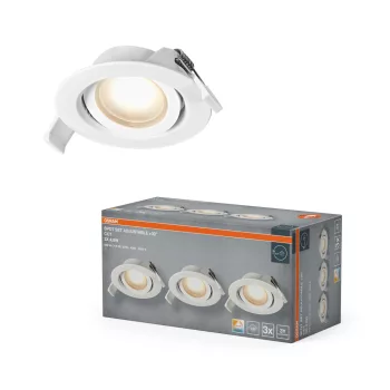   OSRAM beépíthető LED spot lámpa, beltéri, fehér, 230 lm, 4,9 W, 2700 K / 4000 K / 6500 K, alumínium és műanyag, IP20, átmérő: 90 mm, 3 db-os szett ( 4099854595745 )