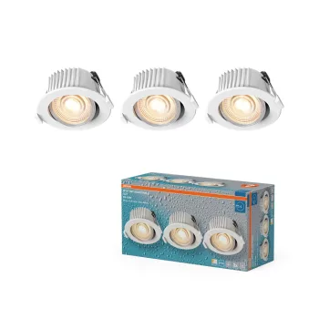   OSRAM beépíthető (recess) LED spot lámpa IP44, beltéri / fedett kültéri, fehér, 290 lm, 4,9 W, 2700 K / 4000 K / 6500 K, alumínium és műanyag, IP44, átmérő: 88 mm, dönthető 3 db-os szett, kapcsolós színhőmérséklet ( 4099854596063 )