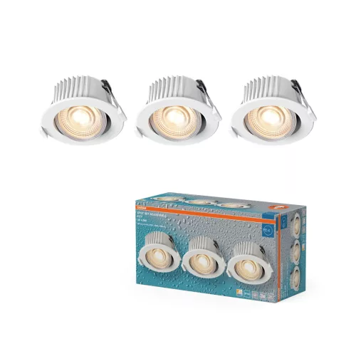 OSRAM beépíthető (recess) LED spot lámpa IP44, beltéri / fedett kültéri, fehér, 290 lm, 4,9 W, 2700 K / 4000 K / 6500 K, alumínium és műanyag, IP44, átmérő: 88 mm, dönthető 3 db-os szett, kapcsolós színhőmérséklet ( 4099854596063 )