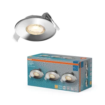   OSRAM beépíthető (recess) LED spot lámpa IP65, beltéri / fedett kültéri, króm, 270 lm, 4,9 W, 2700 K, alumínium és műanyag, IP65, átmérő: 85 mm, fix 3 db-os szett, dimmelhető ( 4099854596100 )